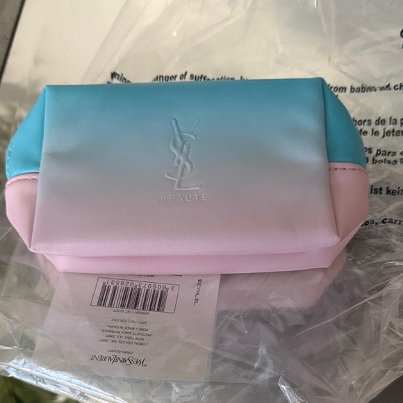 Yves Saint Laurent Handbags - Yves Saint Laurent Pastel Blue and Pink Cosmetic Case